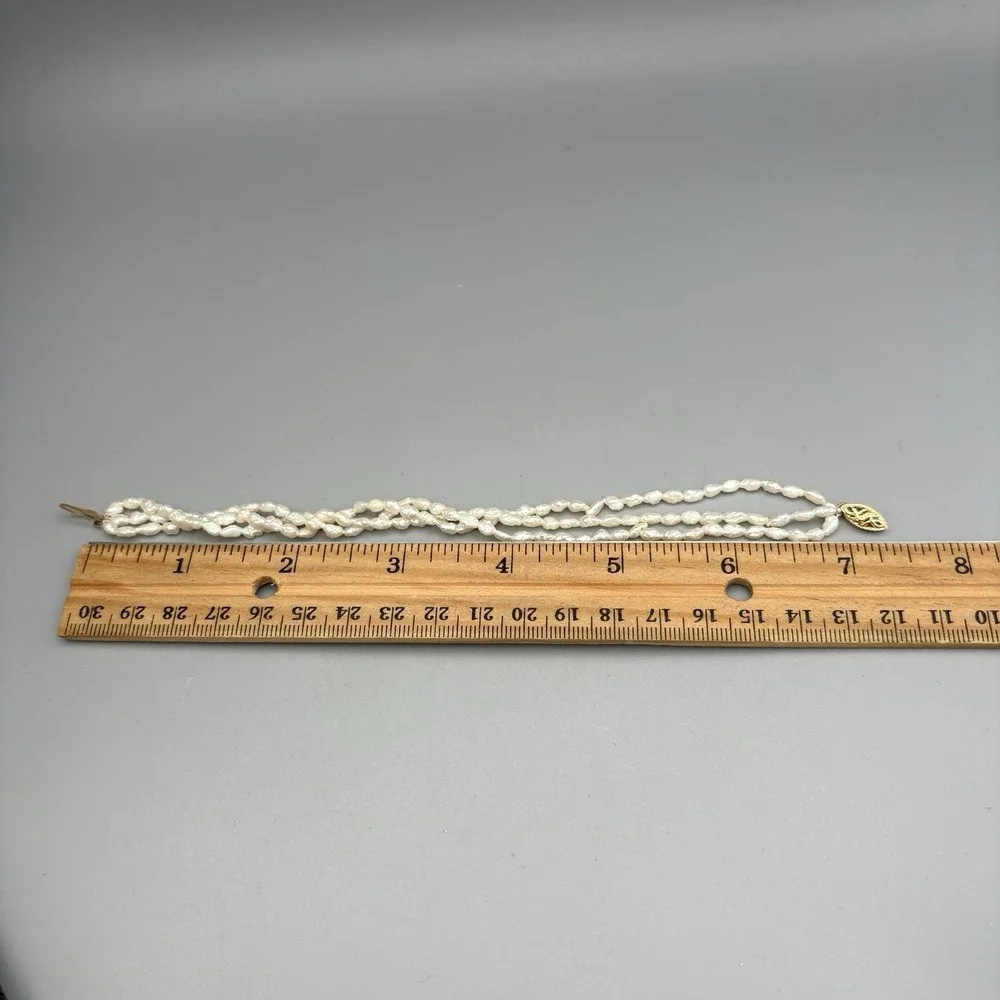 Triple Strand Freshwater Pearl Bracelet 14kt Gold Filigree Clasp 7.25